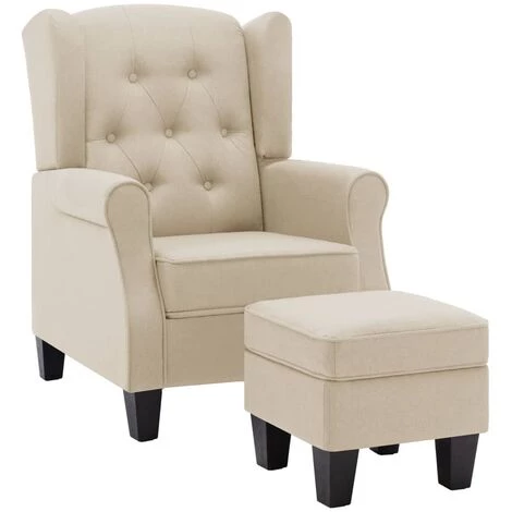 SUPERMARKET Fauteuil Avec Repose-pied Crème Tissu 4 SUPERMARKET Fauteuil Avec Repose-pied Crème Tissu – Image 2