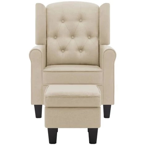 SUPERMARKET Fauteuil Avec Repose-pied Crème Tissu 5 SUPERMARKET Fauteuil Avec Repose-pied Crème Tissu – Image 3