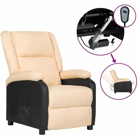 SUPERMARKET Fauteuil Inclinable TV électrique Crème Similicuir Tissu 3 SUPERMARKET Fauteuil Inclinable TV électrique Crème Similicuir Tissu