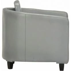 SUPERMARKET Fauteuil Gris Cuir Véritable SUHB-283763 -Pas Cher Fauteuil Magasin 63677643 3