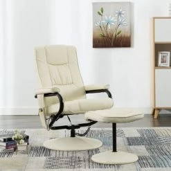 SUPERMARKET Fauteuil De Massage Avec Repose-pied Crème Similicuir