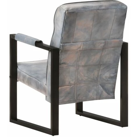 SUPERMARKET Fauteuil 60x75x90 Cm Gris Cuir De Chèvre Véritable 6 SUPERMARKET Fauteuil 60x75x90 Cm Gris Cuir De Chèvre Véritable – Image 4