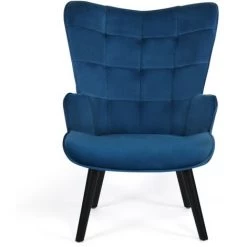 IDMARKET Fauteuil Scandinave ANIA En Velours Bleu -Pas Cher Fauteuil Magasin 63727109 3