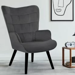 IDMARKET Fauteuil Scandinave ANIA En Velours Gris