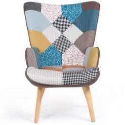 IDMARKET Fauteuil Scandinave IVAR Avec Repose Pieds En Tissu Patchwork Multicouleurs -Pas Cher Fauteuil Magasin 63727348 4