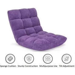 GIANTEX Chaise De Sol, Fauteuil De Sol Rembourré, Pliable, Coussin De Sol Réglable Sur 14 Niveaux, Avec Dossier, Fauteuil De Méditation, Chaise De Fenêtre (violet) -Pas Cher Fauteuil Magasin 63737891 2