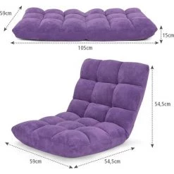 GIANTEX Chaise De Sol, Fauteuil De Sol Rembourré, Pliable, Coussin De Sol Réglable Sur 14 Niveaux, Avec Dossier, Fauteuil De Méditation, Chaise De Fenêtre (violet) -Pas Cher Fauteuil Magasin 63737891 4
