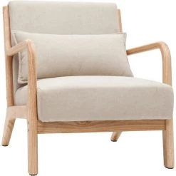 MILIBOO Fauteuil En Bois Clair Et Tissu Effet Velours Beige DERRY - Beige Naturel Velours -Pas Cher Fauteuil Magasin 63744343 2