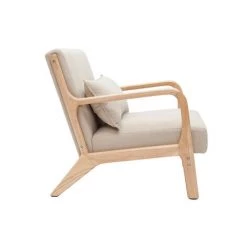 MILIBOO Fauteuil En Bois Clair Et Tissu Effet Velours Beige DERRY - Beige Naturel Velours -Pas Cher Fauteuil Magasin 63744343 3