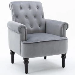 JN.SONGS Fauteuil Relax Chaise Longue Dossier Boutons Pour Salon Chambre à Coucher, Velours Gris Vintage 86x69x74 Cm -Pas Cher Fauteuil Magasin 63780413 4