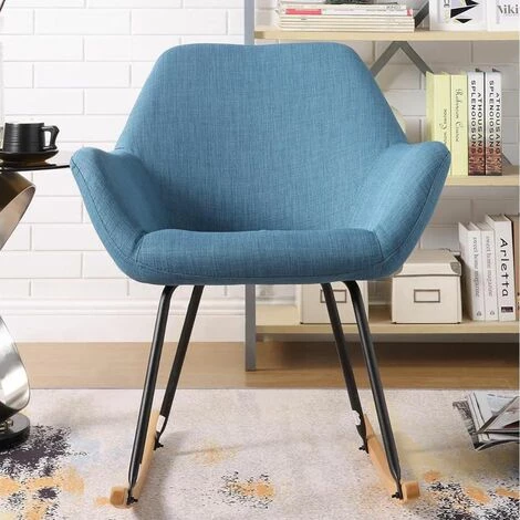 ALTOBUY BALANS - Fauteuil à Bascule Tissu Bleu Et Pieds Métal Et Bois - Bleu 4 ALTOBUY BALANS - Fauteuil à Bascule Tissu Bleu Et Pieds Métal Et Bois - Bleu â Image 2
