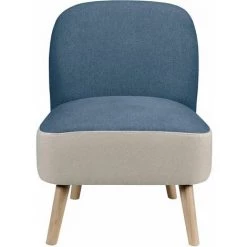 ALTOBUY BUBBLE - Fauteuil Tissu Bicolore Bleu Et Gris Et Pieds Bois - Bleu