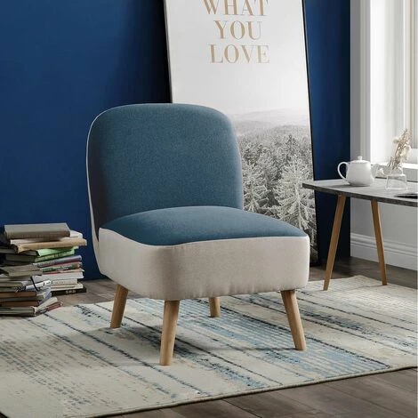ALTOBUY BUBBLE - Fauteuil Tissu Bicolore Bleu Et Gris Et Pieds Bois - Bleu 4 ALTOBUY BUBBLE - Fauteuil Tissu Bicolore Bleu Et Gris Et Pieds Bois - Bleu â Image 2