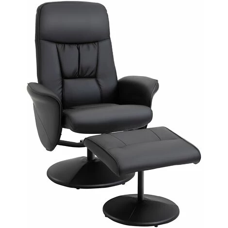 HOMCOM Fauteuil Relax Inclinable Pivotant Style Contemporain Avec Repose-pied Revêtement Synthétique Noir - Noir 3 HOMCOM Fauteuil Relax Inclinable Pivotant Style Contemporain Avec Repose-pied Revêtement Synthétique Noir - Noir