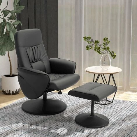 HOMCOM Fauteuil Relax Inclinable Pivotant Style Contemporain Avec Repose-pied Revêtement Synthétique Noir - Noir 4 HOMCOM Fauteuil Relax Inclinable Pivotant Style Contemporain Avec Repose-pied Revêtement Synthétique Noir - Noir – Image 2