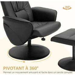 HOMCOM Fauteuil Relax Inclinable Pivotant Style Contemporain Avec Repose-pied Revêtement Synthétique Noir - Noir 10 HOMCOM Fauteuil Relax Inclinable Pivotant Style Contemporain Avec Repose-pied Revêtement Synthétique Noir - Noir -Pas Cher Fauteuil Magasin 64017044 4