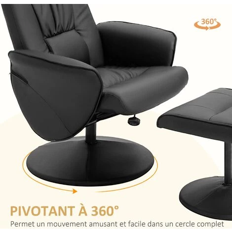 HOMCOM Fauteuil Relax Inclinable Pivotant Style Contemporain Avec Repose-pied Revêtement Synthétique Noir - Noir 6 HOMCOM Fauteuil Relax Inclinable Pivotant Style Contemporain Avec Repose-pied Revêtement Synthétique Noir - Noir – Image 4