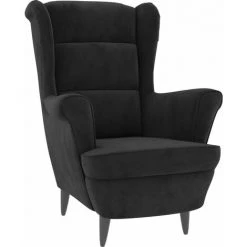 VidaXL Fauteuil à Oreilles Avec Tabouret Noir Velours - Noir -Pas Cher Fauteuil Magasin 64060466 3