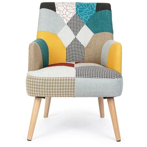 WEBMARKETPOINT Fauteuil Tissu Patchwork Galatea 4 WEBMARKETPOINT Fauteuil Tissu Patchwork Galatea – Image 2