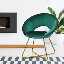 RELAX4LIFE Fauteuil Rembourré Velours De Salon, Chaise Velour Avec Pieds En Métal Supporte Max 120 Kg Fauteuil Chambre Pour Salle à Manger Coiffeuse(Style 2 Vert)