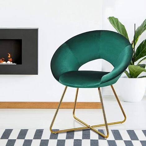 RELAX4LIFE Fauteuil Rembourré Velours De Salon, Chaise Velour Avec Pieds En Métal Supporte Max 120 Kg Fauteuil Chambre Pour Salle à Manger Coiffeuse(Style 2 Vert) 3 RELAX4LIFE Fauteuil Rembourré Velours De Salon, Chaise Velour Avec Pieds En Métal Supporte Max 120 Kg Fauteuil Chambre Pour Salle à Manger Coiffeuse(Style 2 Vert)