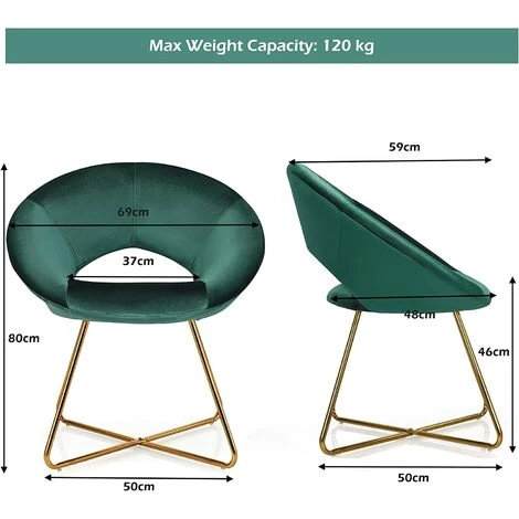 RELAX4LIFE Fauteuil Rembourré Velours De Salon, Chaise Velour Avec Pieds En Métal Supporte Max 120 Kg Fauteuil Chambre Pour Salle à Manger Coiffeuse(Style 2 Vert) 5 RELAX4LIFE Fauteuil Rembourré Velours De Salon, Chaise Velour Avec Pieds En Métal Supporte Max 120 Kg Fauteuil Chambre Pour Salle à Manger Coiffeuse(Style 2 Vert) – Image 3