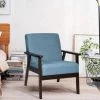 RELAX4LIFE Fauteuil Salon En Bois Caoutchouc, Chaise Rembourrée En Tissu De Lin Charge Max 150KG Pour Chambre Salon Salle (1 Place, Bleu) -Pas Cher Fauteuil Magasin 64129608 1