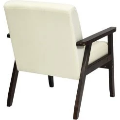 RELAX4LIFE Fauteuil Salon En Bois Caoutchouc, Chaise Rembourrée En Tissu De Lin Charge Max 150KG Pour Chambre Salon Salle (1 Place, Beige) 11 RELAX4LIFE Fauteuil Salon En Bois Caoutchouc, Chaise Rembourrée En Tissu De Lin Charge Max 150KG Pour Chambre Salon Salle (1 Place, Beige) -Pas Cher Fauteuil Magasin 64129866 5
