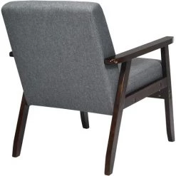 RELAX4LIFE Fauteuil Salon En Bois Caoutchouc, Chaise Rembourrée En Tissu De Lin Charge Max 150KG Pour Chambre Salon Salle (1 Place, Gris) -Pas Cher Fauteuil Magasin 64130121 4