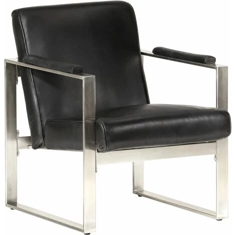 FUHUIDATRADING Fauteuil Tube Noir 60x73x77 Cm Cuir Véritable 3 FUHUIDATRADING Fauteuil Tube Noir 60x73x77 Cm Cuir Véritable
