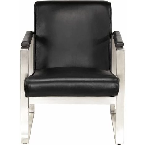 FUHUIDATRADING Fauteuil Tube Noir 60x73x77 Cm Cuir Véritable 4 FUHUIDATRADING Fauteuil Tube Noir 60x73x77 Cm Cuir Véritable – Image 2