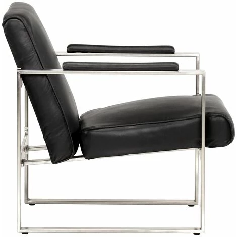 FUHUIDATRADING Fauteuil Tube Noir 60x73x77 Cm Cuir Véritable 5 FUHUIDATRADING Fauteuil Tube Noir 60x73x77 Cm Cuir Véritable – Image 3
