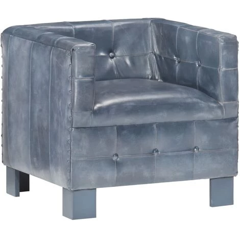 FUHUIDATRADING Fauteuil Gris Cuir Véritable 3 FUHUIDATRADING Fauteuil Gris Cuir Véritable