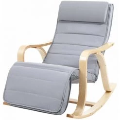 HELLOSHOP26 Rocking Chair Fauteuil à Bascule Avec Repose-pieds Réglable à 5 Niveaux Charge Max 150 Kg Gris Clair - Gris -Pas Cher Fauteuil Magasin 64730269 2