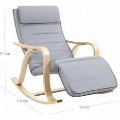 HELLOSHOP26 Rocking Chair Fauteuil à Bascule Avec Repose-pieds Réglable à 5 Niveaux Charge Max 150 Kg Gris Clair - Gris -Pas Cher Fauteuil Magasin 64730269 3