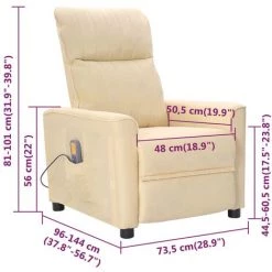 VidaXL Fauteuil De Massage Inclinable Crème Tissu - Crème -Pas Cher Fauteuil Magasin 64876806 3