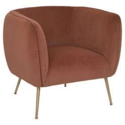 Fauteuil En Velours Coloris Terracotta - Longueur 79 X Profondeur 71 X Hauteur 71 Cm -PEGANE-