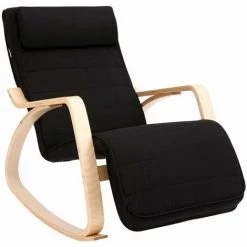 HELLOSHOP26 Fauteuil à Bascule En Bois De Bouleau Fauteuil à Bascule Avec Repose-pieds Réglable Idéal Pour Salon Bureau Terrasse Antidérapant Montage Facile Charge Max 150 Kg Noir - Bois
