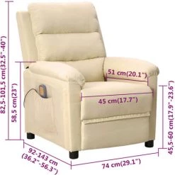 VidaXL Fauteuil De Massage Inclinable Crème Tissu - Crème -Pas Cher Fauteuil Magasin 65296980 3