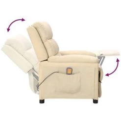 VidaXL Fauteuil De Massage Inclinable Crème Tissu - Crème -Pas Cher Fauteuil Magasin 65296980 5