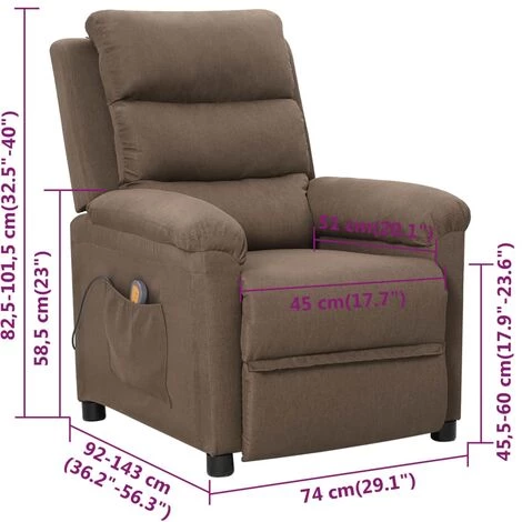 VidaXL Fauteuil De Massage Inclinable Taupe Tissu - Taupe 5 VidaXL Fauteuil De Massage Inclinable Taupe Tissu - Taupe – Image 3
