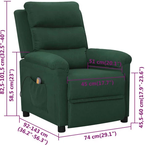 VidaXL Fauteuil De Massage Inclinable Vert Foncé Tissu - Vert 5 VidaXL Fauteuil De Massage Inclinable Vert Foncé Tissu - Vert – Image 3