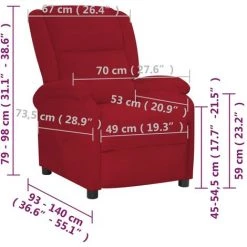 VidaXL Fauteuil Inclinable Rouge Bordeaux Velours - Rouge 9 VidaXL Fauteuil Inclinable Rouge Bordeaux Velours - Rouge -Pas Cher Fauteuil Magasin 65389219 3