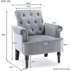 FIMEI Fauteuil à Oreilles Fauteuil Relax Avec Revêtement En Velours Stylé Fauteuil à Boutons Rembourré Et Tufté Pour Salon Et Chambre à Coucher, Gris Vintage 86*69*74cm -Pas Cher Fauteuil Magasin 65628129 3