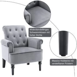 FIMEI Fauteuil à Oreilles Fauteuil Relax Avec Revêtement En Velours Stylé Fauteuil à Boutons Rembourré Et Tufté Pour Salon Et Chambre à Coucher, Gris Vintage 86*69*74cm -Pas Cher Fauteuil Magasin 65628129 4