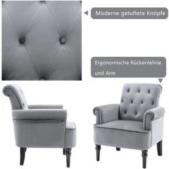 FIMEI Fauteuil à Oreilles Fauteuil Relax Avec Revêtement En Velours Stylé Fauteuil à Boutons Rembourré Et Tufté Pour Salon Et Chambre à Coucher, Gris Vintage 86*69*74cm -Pas Cher Fauteuil Magasin 65628129 5