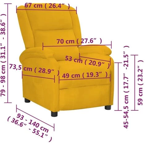 VidaXL Fauteuil Inclinable Jaune Velours - Jaune 5 VidaXL Fauteuil Inclinable Jaune Velours - Jaune – Image 3