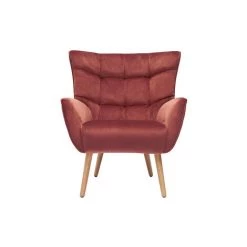 MILIBOO Fauteuil En Velours Rouge Tomette Et Hévéa Massif AVERY - Terra Cotta Velours
