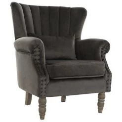 BRICOMARTEAU Fauteuil DKD Home Decor Velours Bois D'hévéa Gris Foncé (74 X 70 X 88 Cm)