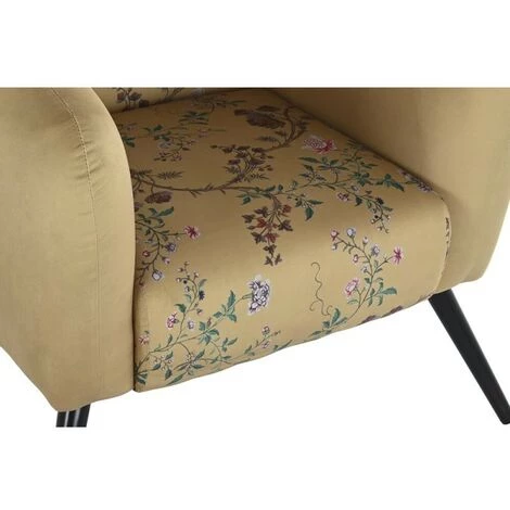 BRICOMARTEAU Fauteuil DKD Home Decor Noir Métal Polyester Jaune (75 X 71 X 71 Cm) 4 BRICOMARTEAU Fauteuil DKD Home Decor Noir Métal Polyester Jaune (75 X 71 X 71 Cm) – Image 2